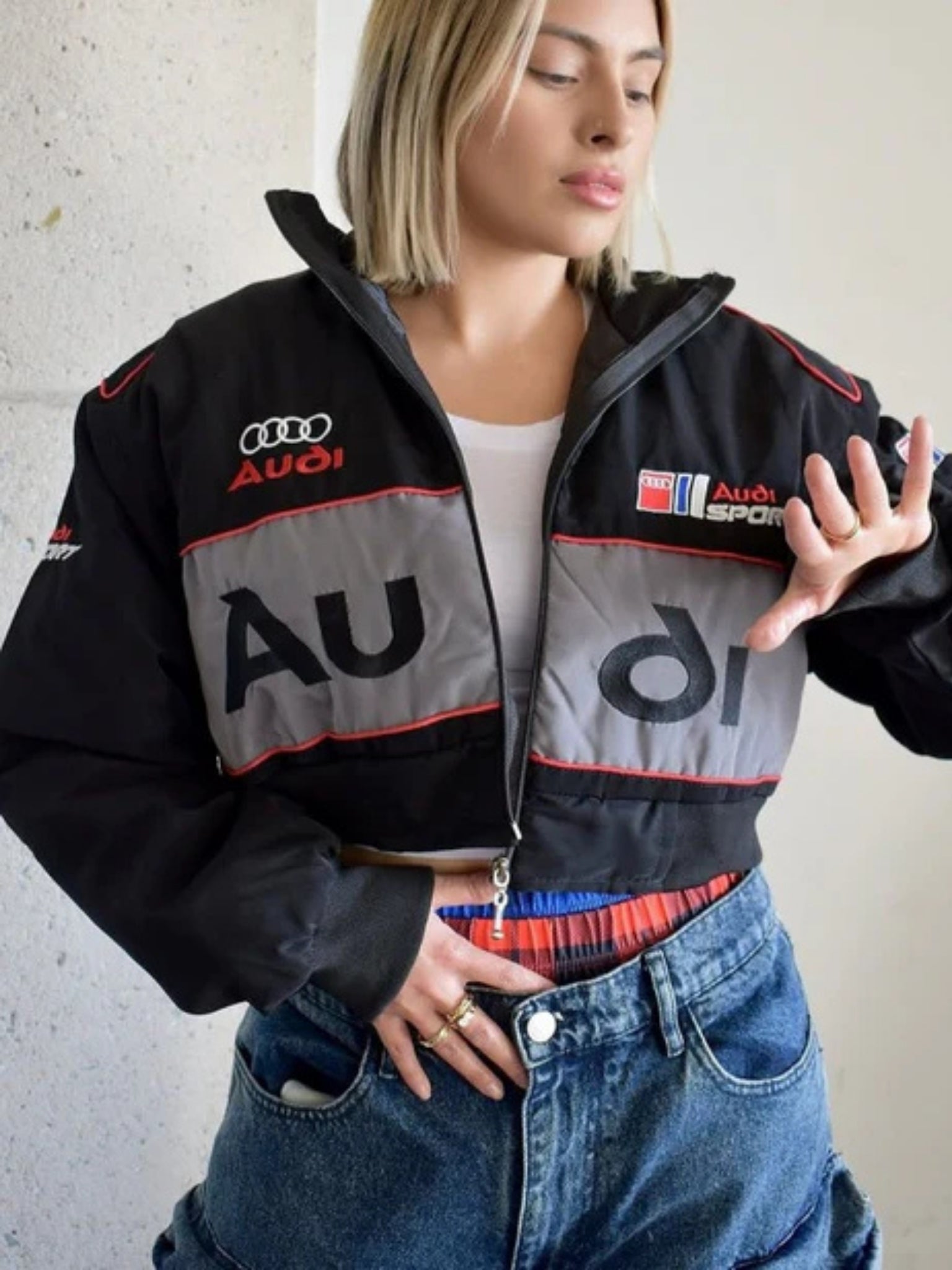 F1 BLACK AUDI EMBROIDERY RACING JACKET