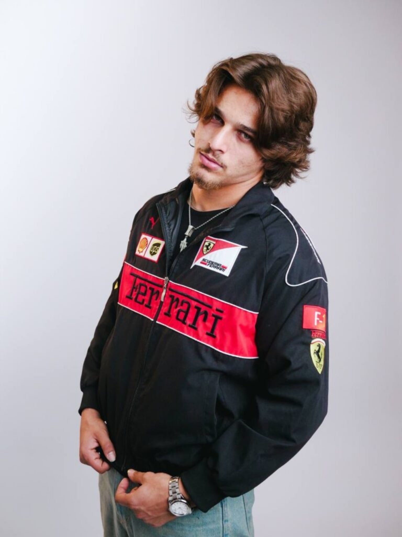 F1 BLACK FERRARI EMBROIDERY RACING JACKET