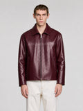 WINE RED LEATHER UNISEX COLLERED JACKET