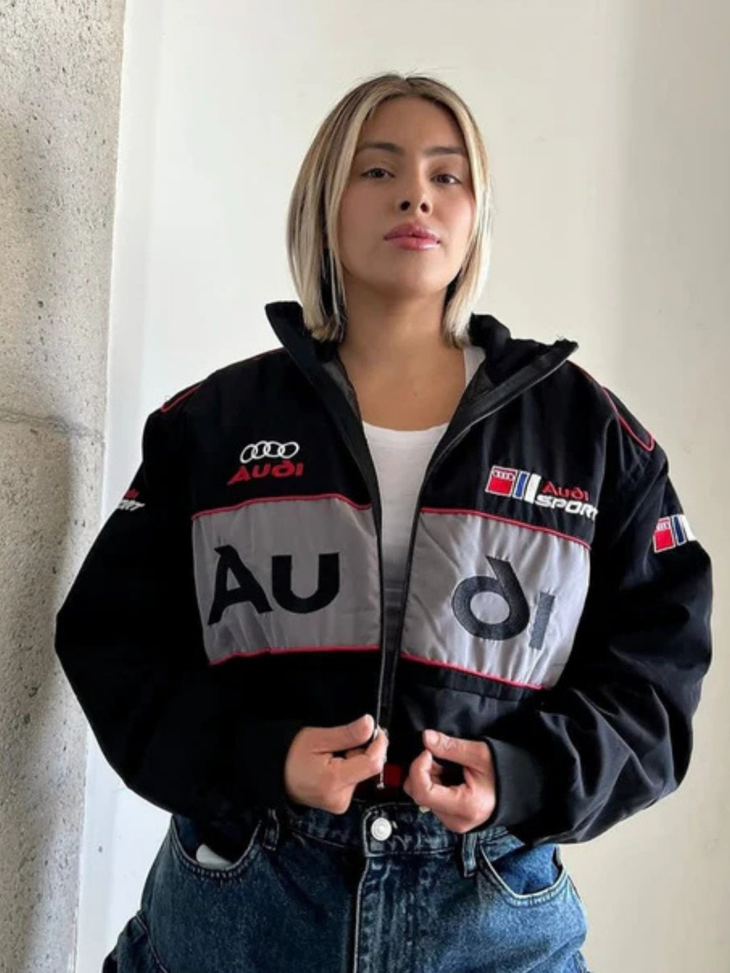 F1 BLACK AUDI EMBROIDERY RACING JACKET