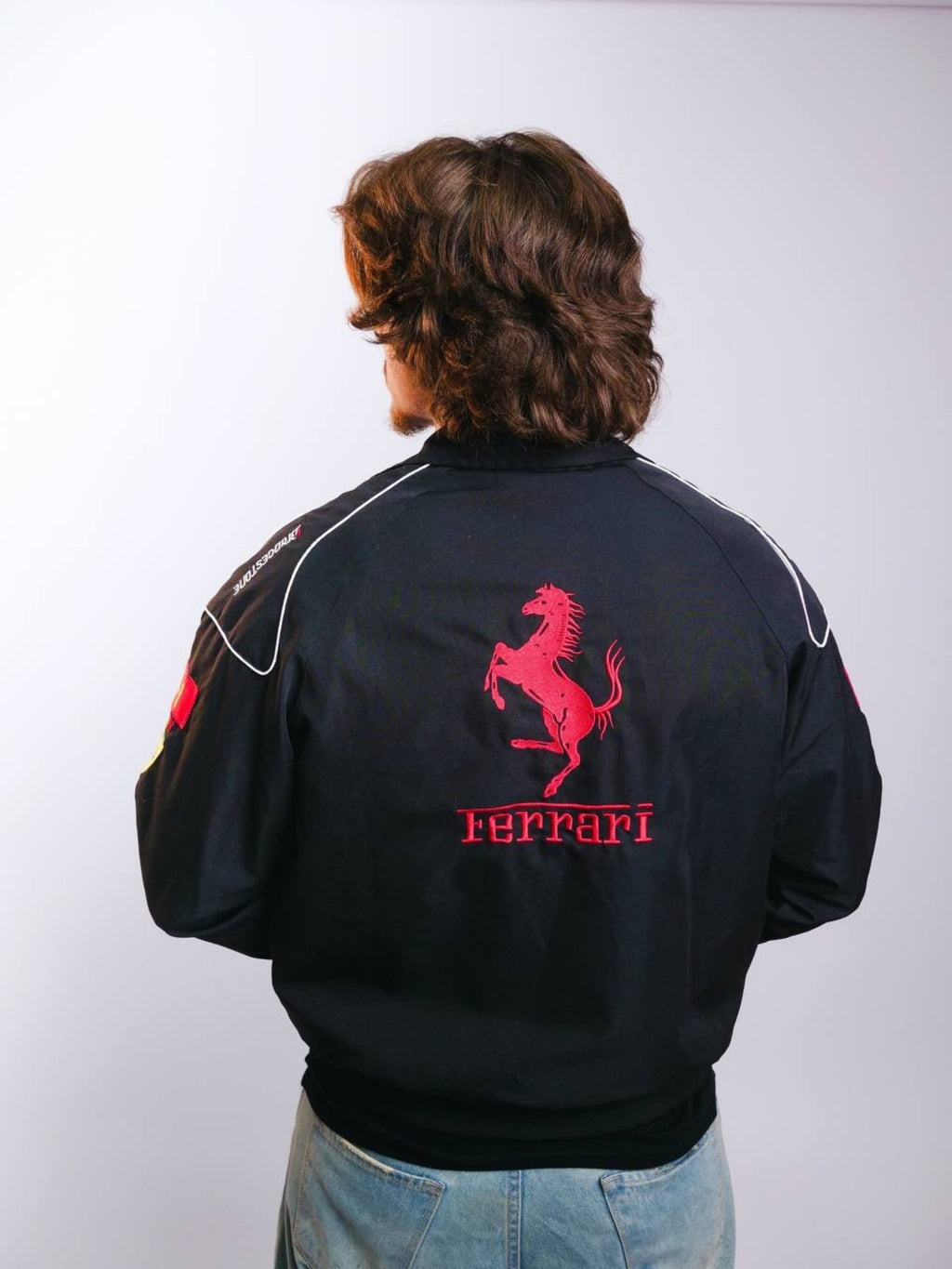 F1 BLACK FERRARI EMBROIDERY RACING JACKET