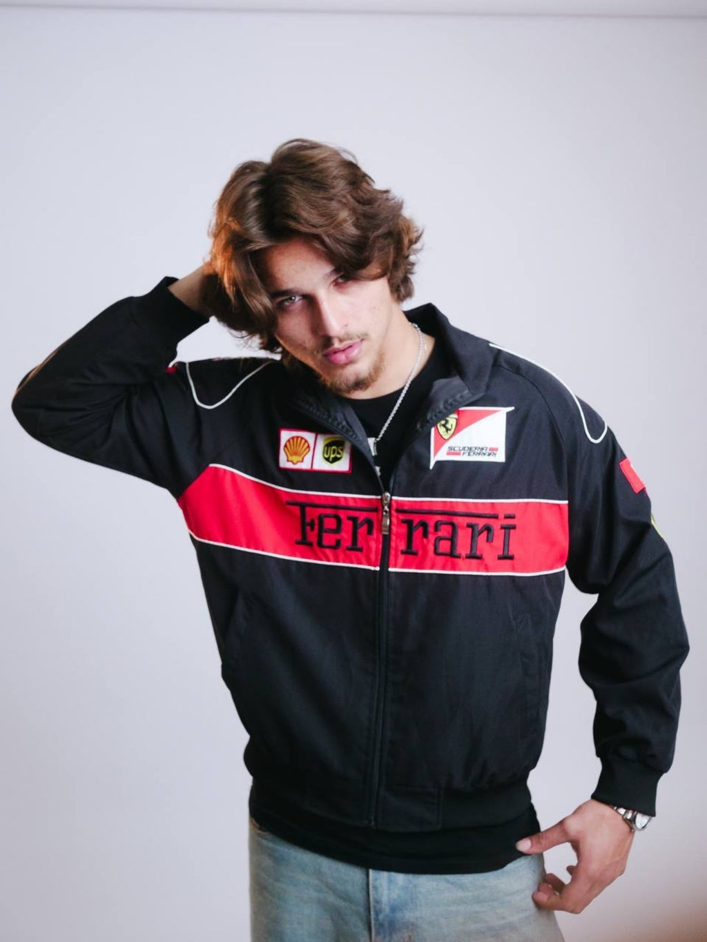 F1 BLACK FERRARI EMBROIDERY RACING JACKET