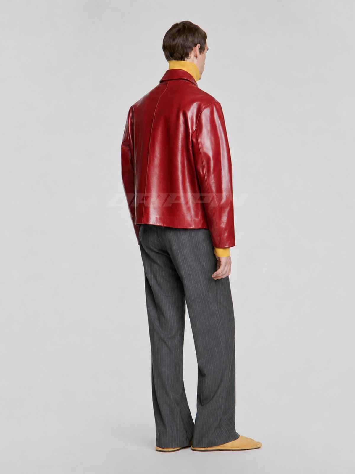 CHERRY RED LEATHER UNISEX COLLARED JACKET