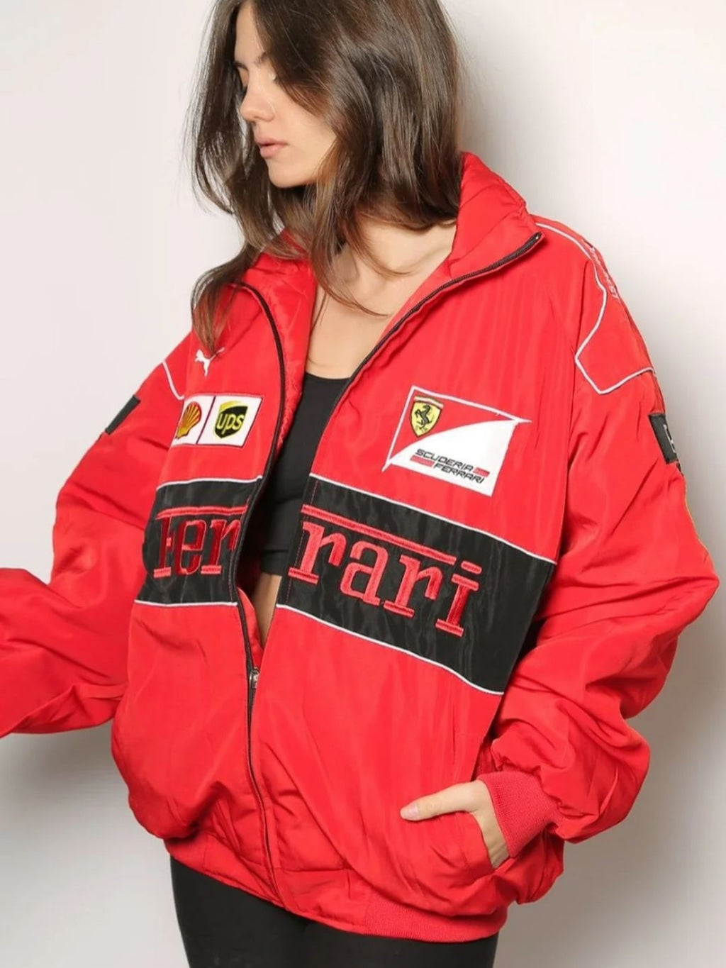 F1 RED FERRARI EMBROIDERY RACING JACKET