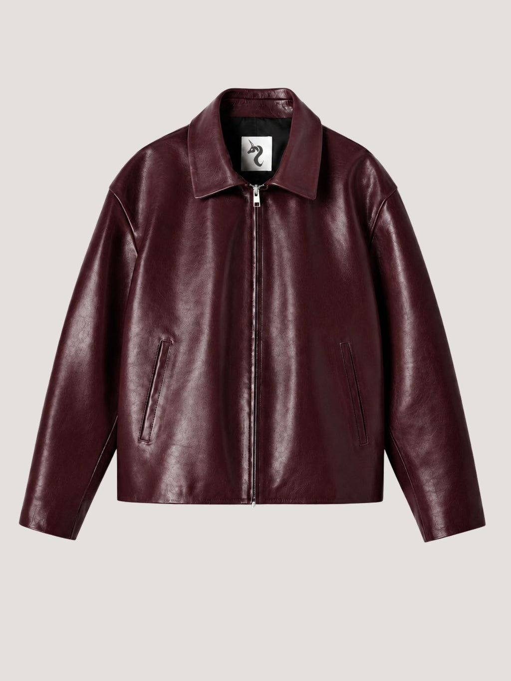 WINE RED LEATHER UNISEX COLLERED JACKET