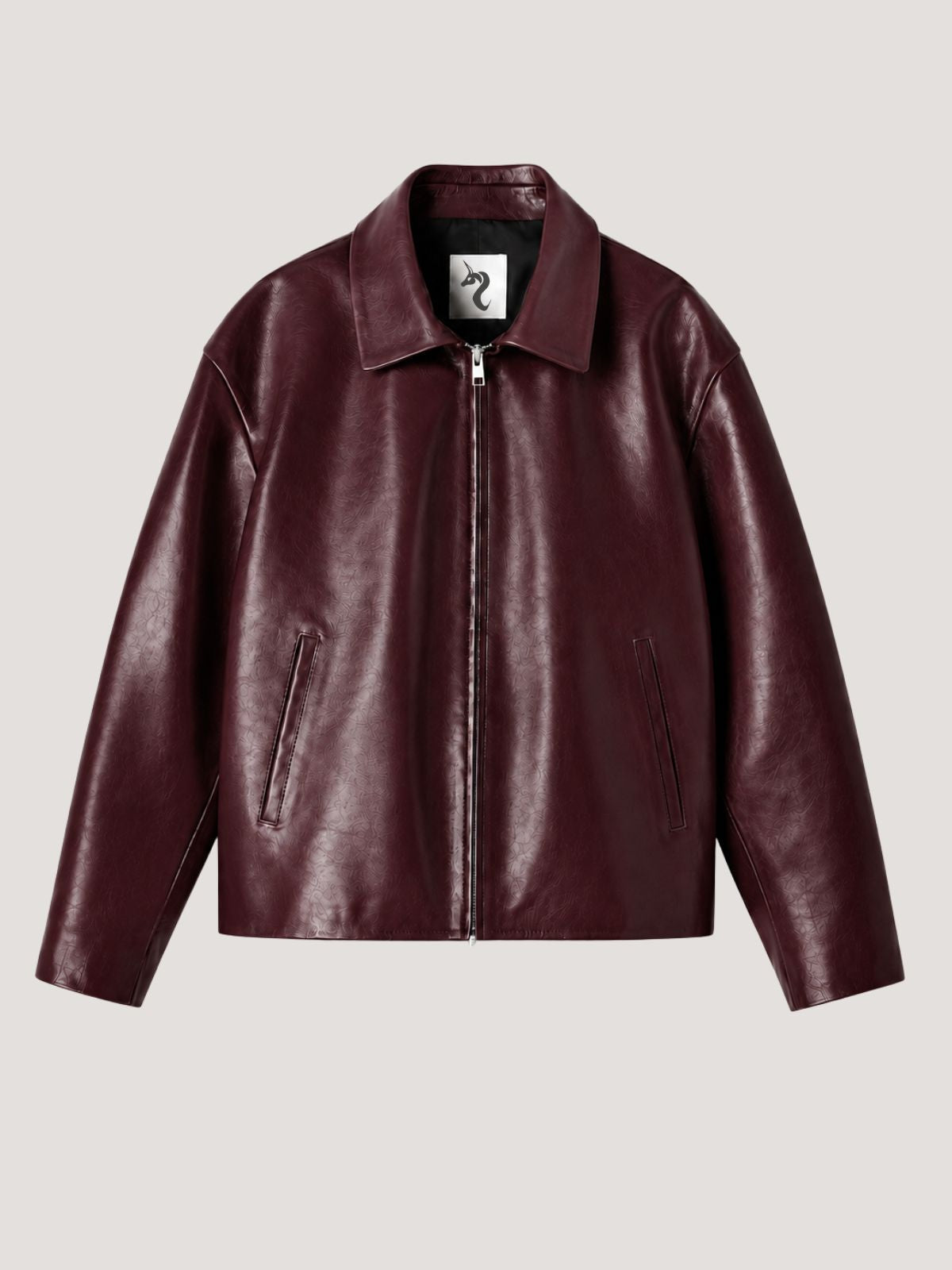 WINE RED LEATHER UNISEX COLLERED JACKET