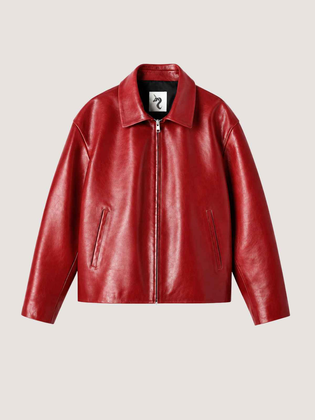 CHERRY RED LEATHER UNISEX COLLARED JACKET
