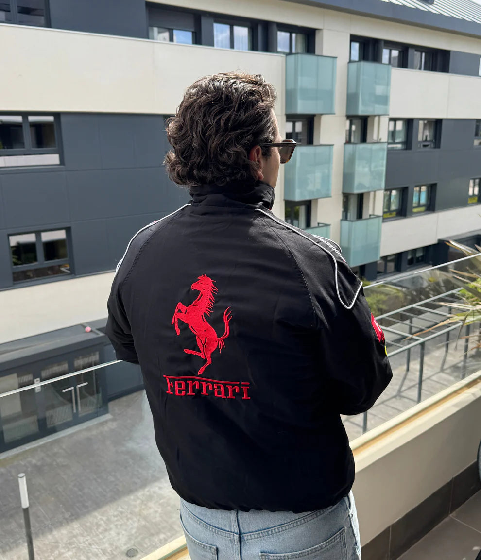 F1 BLACK FERRARI EMBROIDERY RACING JACKET