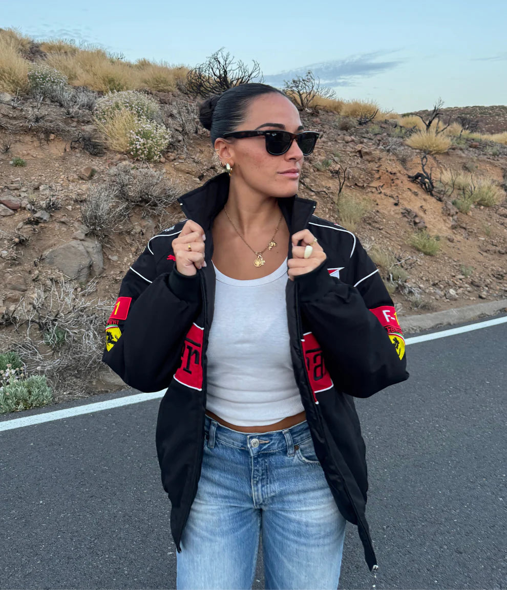 F1 BLACK FERRARI EMBROIDERY RACING JACKET