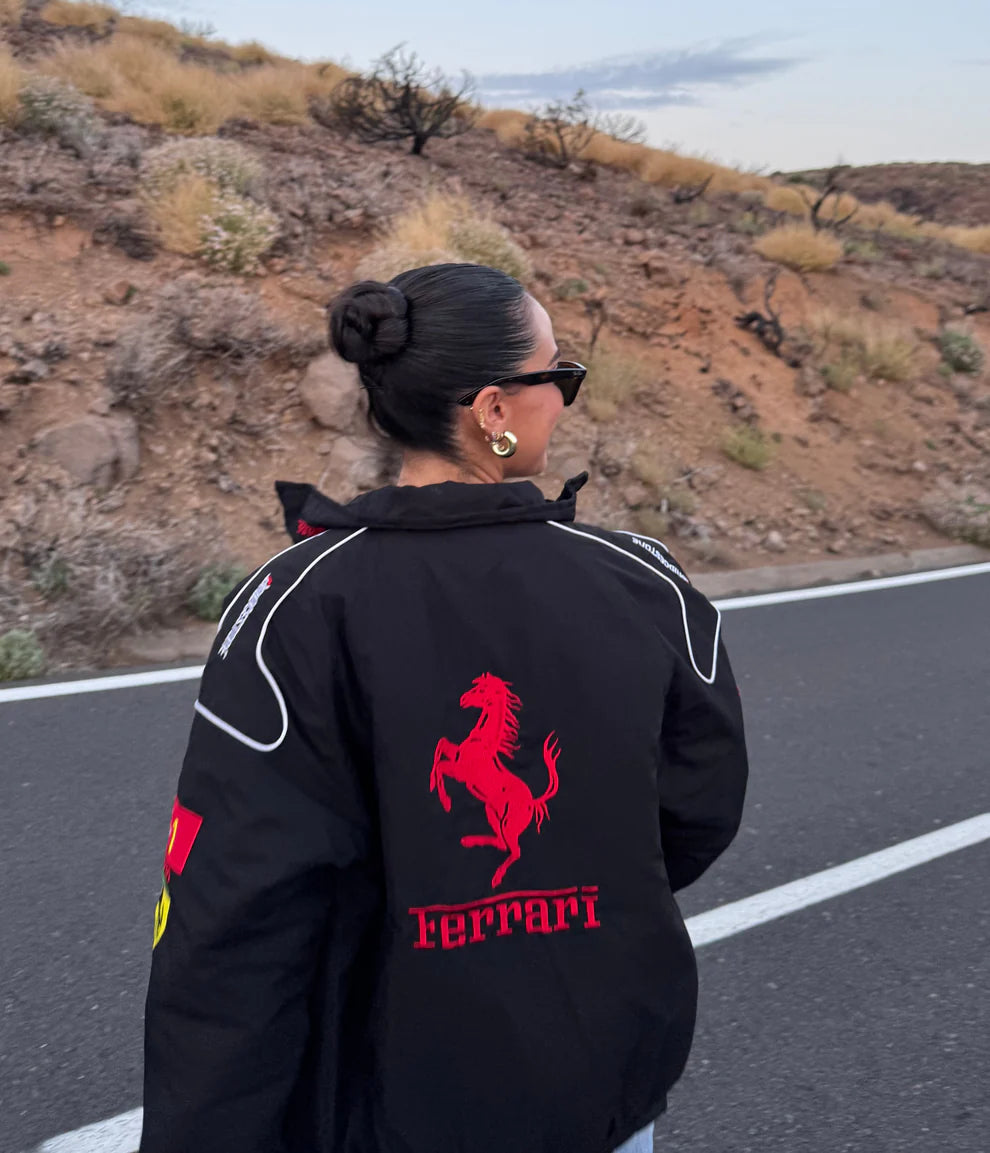 F1 BLACK FERRARI EMBROIDERY RACING JACKET
